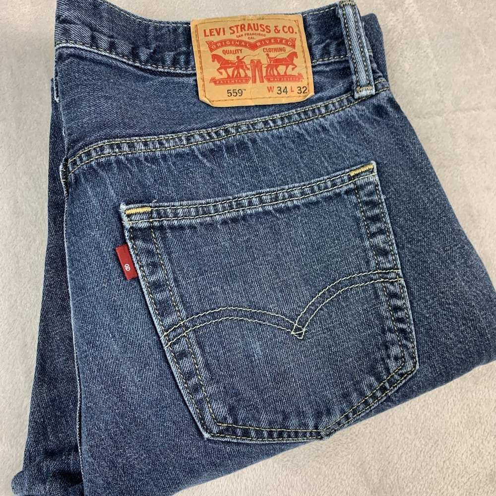 Levis 559 Jeans Men 34x32* Blue Denim Relaxed Straight No Tags See Measurements*